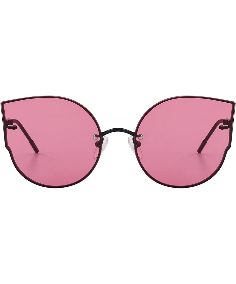 Cat Eye Women Classic Cat Eye Sunglasses Rimless Metal Frame Sun Glasses S8099 - Rose Red - CS186D5X09S $14.59