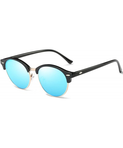 Semi-rimless Classic Small Round Retro Sunglasses - Black/Blue Mirrored - C9186ITZ5O6 $14.43