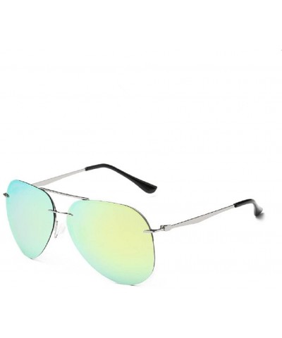 Oversized Classical Aviator Sunglasses Polarized 63mm oversize - Silver Frame- Green Gold Lens - CM12EPA486D $49.83
