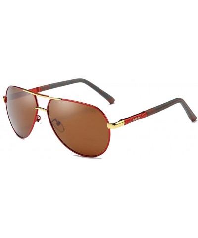 Goggle Pilot Polarized Sunglasses for Men HD Mens Classic Driving Sunglasses UV400 - Red Tea - C218M0T5X2D $13.48