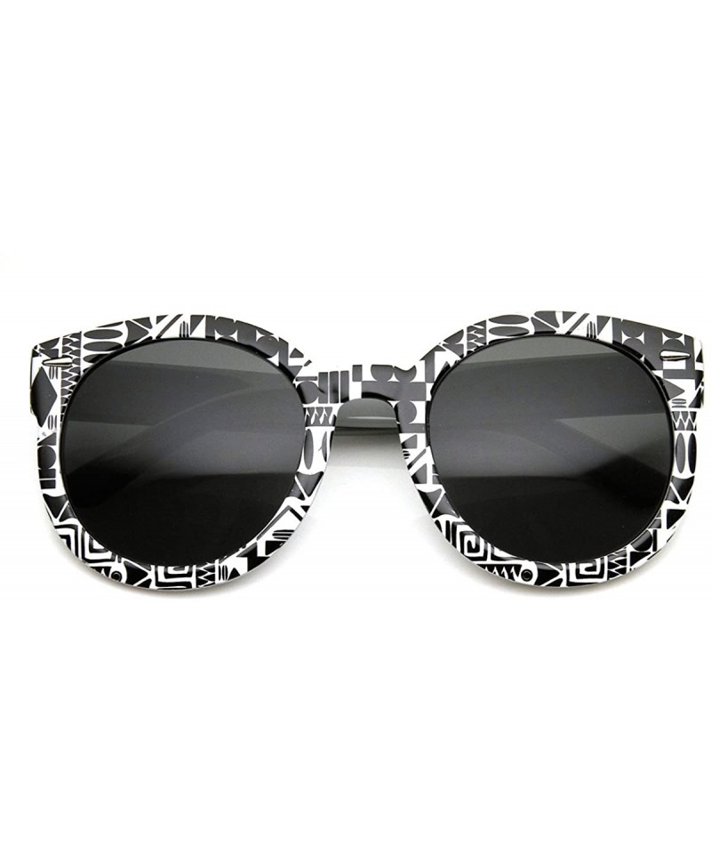 Oversized Womens Oversized Native Print Fashion Round Sunglasses - Black-white-oval-print - CH11N9M0RAZ $12.01