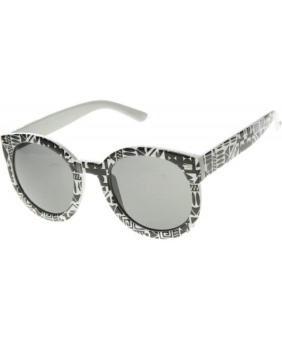 Oversized Womens Oversized Native Print Fashion Round Sunglasses - Black-white-oval-print - CH11N9M0RAZ $12.01