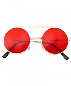 Round Vintage Steam Punk Round Flip Up Sunglasses for Men and Women Retro Metal Frame - Gold Frame - Red Lens - CD18OGD5XDZ $...