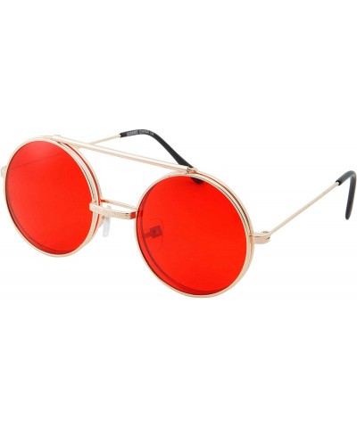Round Vintage Steam Punk Round Flip Up Sunglasses for Men and Women Retro Metal Frame - Gold Frame - Red Lens - CD18OGD5XDZ $...