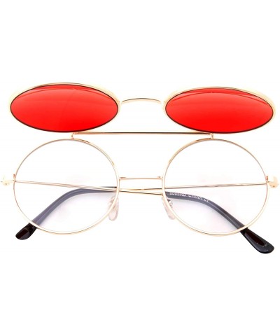 Round Vintage Steam Punk Round Flip Up Sunglasses for Men and Women Retro Metal Frame - Gold Frame - Red Lens - CD18OGD5XDZ $...