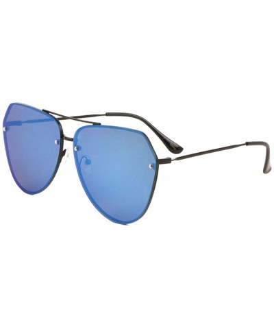 Aviator Rimless Black Frame Color Mirror Thick Lens Geometric Aviator Sunglasses - Blue - CE1987H5QLZ $27.34