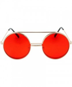 Round Vintage Steam Punk Round Flip Up Sunglasses for Men and Women Retro Metal Frame - Gold Frame - Red Lens - CD18OGD5XDZ $...