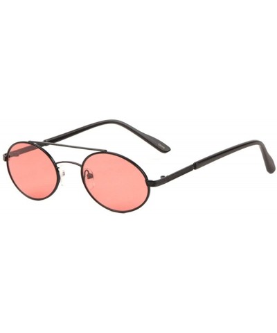 Oval Retro Oval Color Lens Thin Frame Metal Top Bar Sunglasses - Red - CI1987HQO6Z $28.79