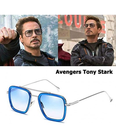 Square Ksone Retro Aviator Sunglasses Men Women Square Gold Metal Frame Aviation Tony Stark Vintage Sunglasses - 1 - CX18SU4R...