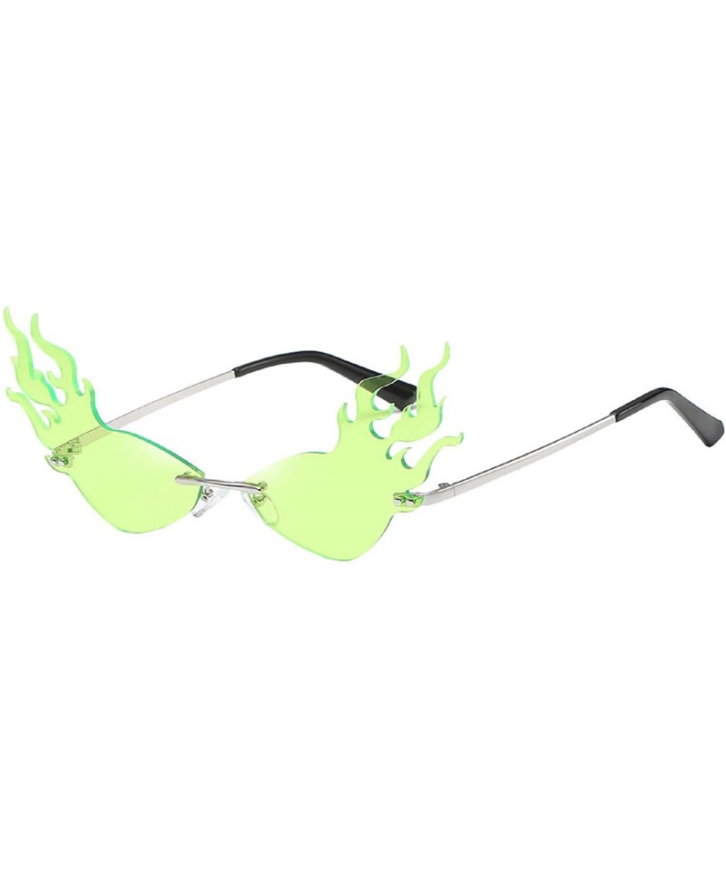 Goggle Unisex Vintage Fire Flame Sunglasses Rimess Sunglasses Novelty Sunglasses Clout Goggle Shades - Green - CC196720O5T $8.72