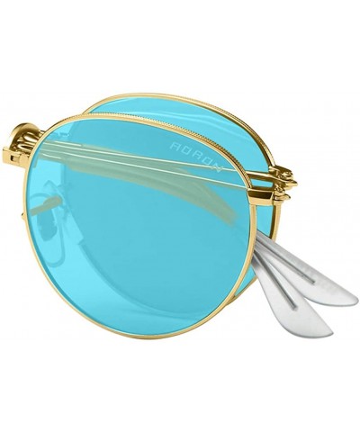 Round Fashion Men Womens Sunglasses Folded Polarized UV 400 Retro Vintage Round Frame Glasses - Blue - CM196EGEL69 $48.36