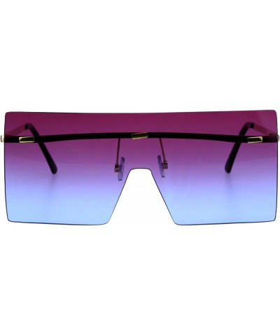 Oversized Futuristic Rimless Shield Oceanic Gradient Robotic Metal Rim Sunglasses - Gold Purple Blue - CM18GM39LQQ $11.11