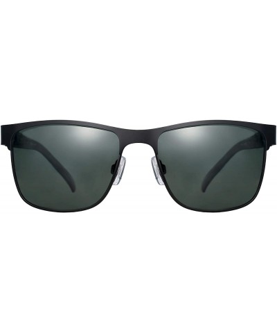 Square Polarized Sunglasses for Men Driving Fishing 8024 - Black Frame With G15 Lens - CG192O75Z8O $11.52