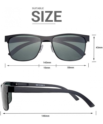 Square Polarized Sunglasses for Men Driving Fishing 8024 - Black Frame With G15 Lens - CG192O75Z8O $11.52