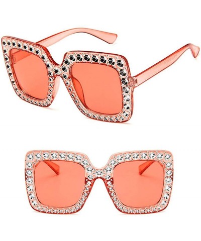 Square Women Fashion Square Frame Rhinestone Decor Sunglasses Sunglasses - Pink - CD1905G0YMC $23.76
