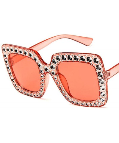Square Women Fashion Square Frame Rhinestone Decor Sunglasses Sunglasses - Pink - CD1905G0YMC $23.76