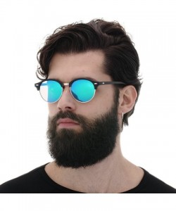 Semi-rimless Classic Small Round Retro Sunglasses - Black/Blue Mirrored - C9186ITZ5O6 $14.43