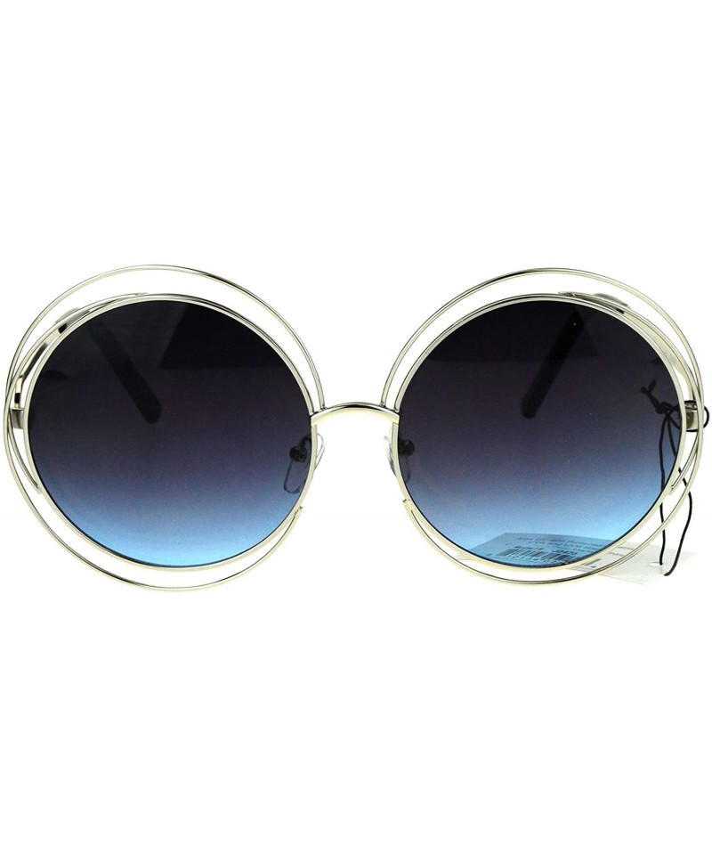 Oversized Womens Retro Oversize Scribble Mulit Rim Round Circle Lens Hippie Sunglasses - Silve Blue - CL17YEH98WC $11.01