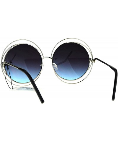 Oversized Womens Retro Oversize Scribble Mulit Rim Round Circle Lens Hippie Sunglasses - Silve Blue - CL17YEH98WC $11.01