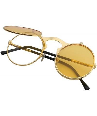 Round Circle Flip Up Sunglasses Gothic Round Retro John Lennon Style Sun Glasses Steampunk Sunglasses - CM18RXQGXKL $26.10