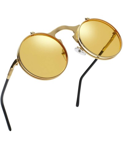 Round Circle Flip Up Sunglasses Gothic Round Retro John Lennon Style Sun Glasses Steampunk Sunglasses - CM18RXQGXKL $10.27