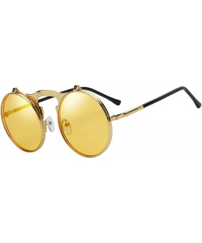 Round Circle Flip Up Sunglasses Gothic Round Retro John Lennon Style Sun Glasses Steampunk Sunglasses - CM18RXQGXKL $10.27