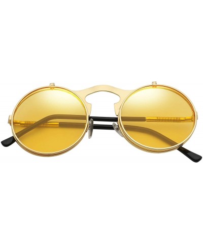Round Circle Flip Up Sunglasses Gothic Round Retro John Lennon Style Sun Glasses Steampunk Sunglasses - CM18RXQGXKL $10.27