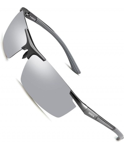 Square Men's Polarized Sunglasses UV400 Retro Unbreakable Metal Driving Sunglasses - Silver 3 - CK18ELWT44E $36.89