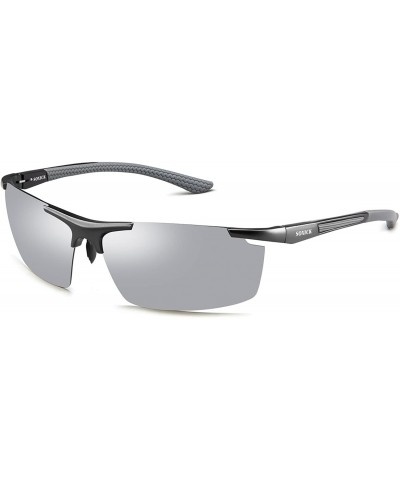 Square Men's Polarized Sunglasses UV400 Retro Unbreakable Metal Driving Sunglasses - Silver 3 - CK18ELWT44E $36.89