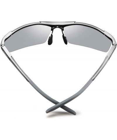 Square Men's Polarized Sunglasses UV400 Retro Unbreakable Metal Driving Sunglasses - Silver 3 - CK18ELWT44E $36.89