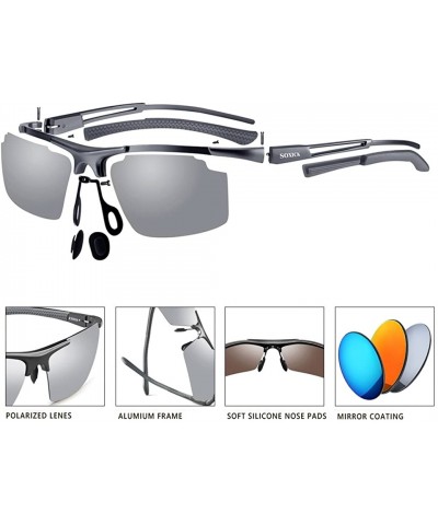 Square Men's Polarized Sunglasses UV400 Retro Unbreakable Metal Driving Sunglasses - Silver 3 - CK18ELWT44E $36.89