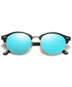 Semi-rimless Classic Small Round Retro Sunglasses - Black/Blue Mirrored - C9186ITZ5O6 $14.43