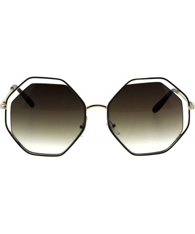 Rectangular Womens Expose Lens Octagonal Metal Rim Hippie Retro Sunglasses - Brown Gold Brown - CB18EHN658H $14.09