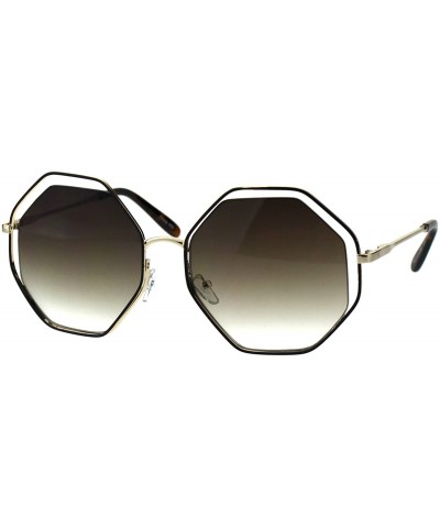 Rectangular Womens Expose Lens Octagonal Metal Rim Hippie Retro Sunglasses - Brown Gold Brown - CB18EHN658H $14.09