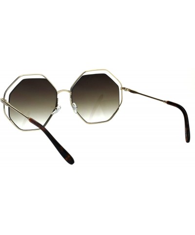 Rectangular Womens Expose Lens Octagonal Metal Rim Hippie Retro Sunglasses - Brown Gold Brown - CB18EHN658H $14.09