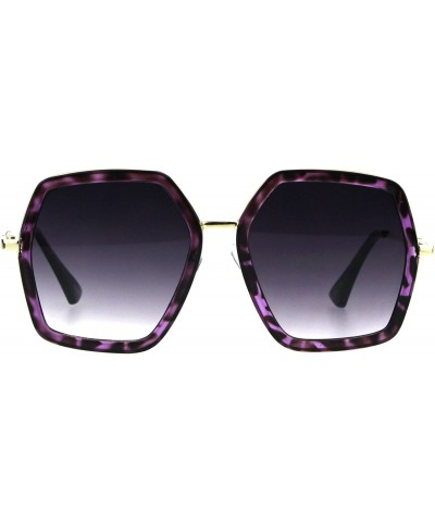 Butterfly Womens Double Rim Polygon Shape Designer Fashion Sunglasses - Purple Tortoise Smoke - CH18GS3622C $9.34