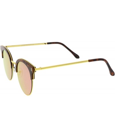 Rimless Modern Half Frame Round Colored Mirror Flat Lens Horn Rimmed Sunglasses 49mm - Tortoise-gold / Magenta Mirror - C817Y...