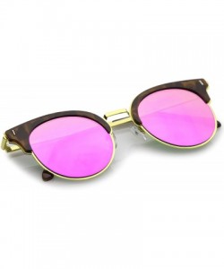 Rimless Modern Half Frame Round Colored Mirror Flat Lens Horn Rimmed Sunglasses 49mm - Tortoise-gold / Magenta Mirror - C817Y...