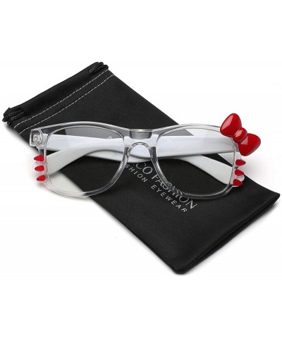 Wayfarer Non-Prescription Clear Lens Hello Kitty Bow Tie Women Girls Fashion Glasses - CA12NEQC1L4 $12.50