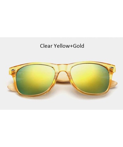 Goggle Vintage Wood Sunglasses Men Bamboo Sunglass Women Brand Sport Brightblackgray - Clearyellowgold - CE18XE9TR8Y $10.62