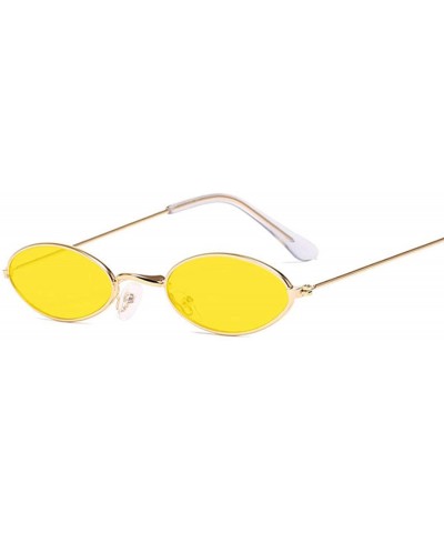 Oval Retro Small Oval Sunglasses Women Vintage Shades Black Red Metal Color Sun Glasses Fashion Lunette - Goldtrans - C21984A...