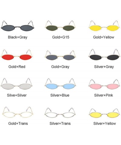 Oval Retro Small Oval Sunglasses Women Vintage Shades Black Red Metal Color Sun Glasses Fashion Lunette - Goldtrans - C21984A...