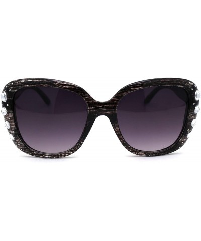 Square Womens Large Rhinestone Jewel Trim Butterfly Diva Sunglasses - Slate Woodgrain Smoke - C019624QZCQ $15.81