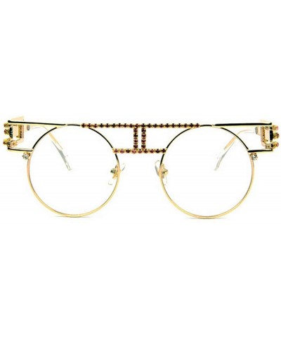 Round Retro Small Round Frame diamond sunglasses female luxury Rhinestone hollow mirror legs Punk Sunglasses - CD18WSOZ0YZ $3...