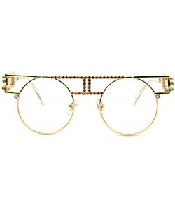 Round Retro Small Round Frame diamond sunglasses female luxury Rhinestone hollow mirror legs Punk Sunglasses - CD18WSOZ0YZ $1...