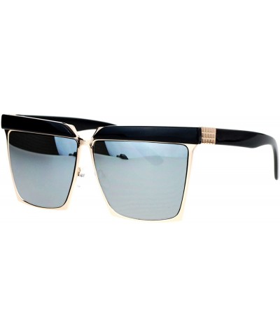 Rectangular Mirrored Mirror Diva Luxury Eye Brow Rectangular Mob Jewel Sunglasses - Gold Mirror - CS12DI9BXG1 $23.44