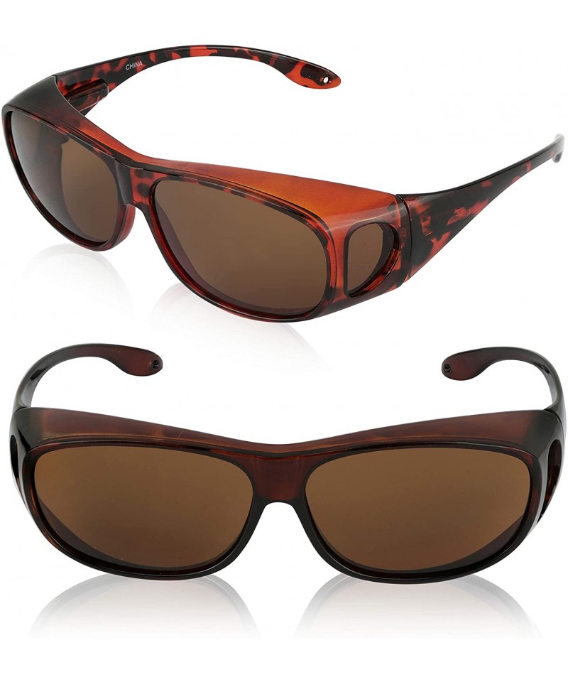 Oversized Fitover Sunglasses Polarized Lens Cover Wear Over Prescription Glasses - 2 Pack Brown/Tortoise - CX18QW3M9TC $17.23