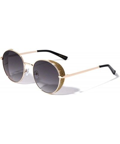 Shield Munich Round Glitter Shield Lens Fashion Sunglasses - Smoke Gold - CK196LQHRMO $10.83