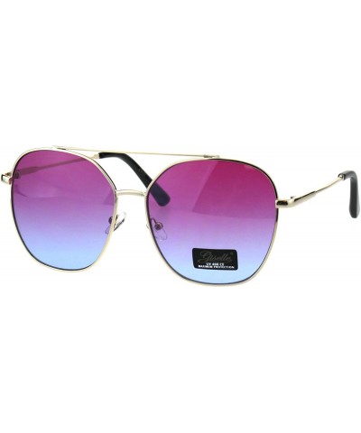 Oversized Womens Sunglasses Square Flat Top Bridge Fashion Aviators UV 400 - Gold (Purple Blue) - CG18IS2OK78 $13.09