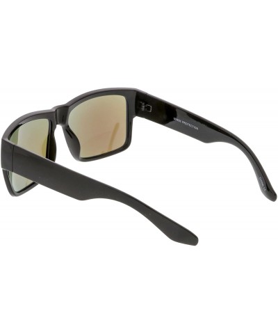 Square Men's Flat Top Thick Arms Square Mirror Lens Horn Rimmed Sunglasses 57mm - Shiny Black / Blue Mirror - C31825LGRIY $13.58